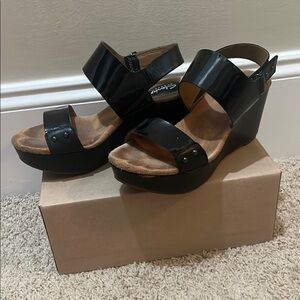 Clarks Black Wedge Sandals
